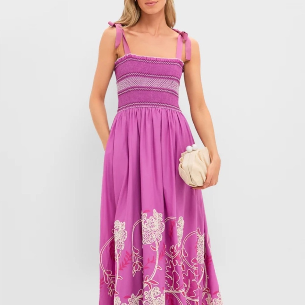 Smocked Tie-Shoulder Pink Floral Maxi Dress